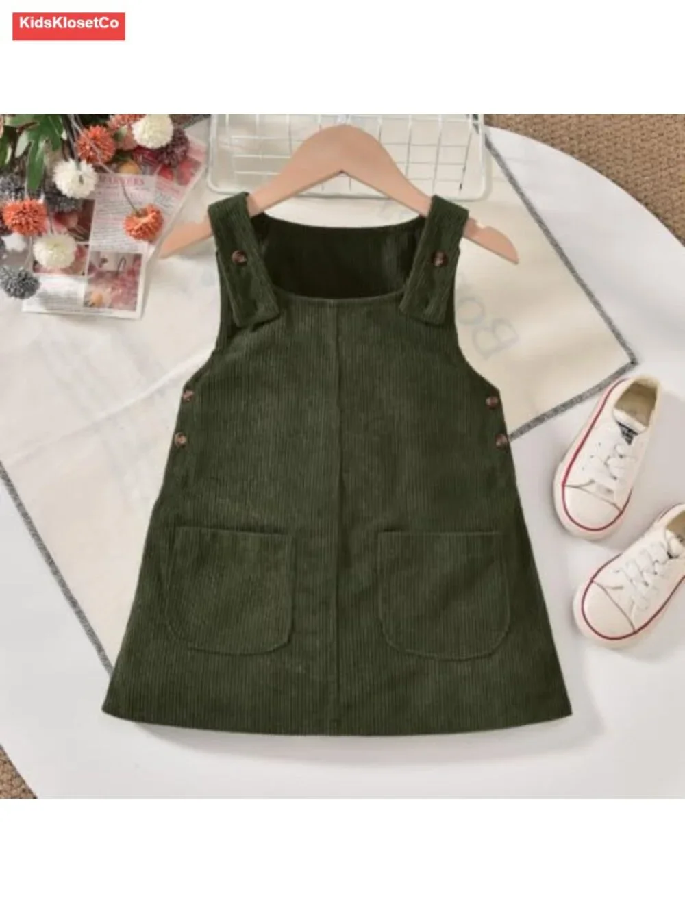 Toddler Girl Corduroy Overall Dress A-Line Jumper Set Long Sleeve Top